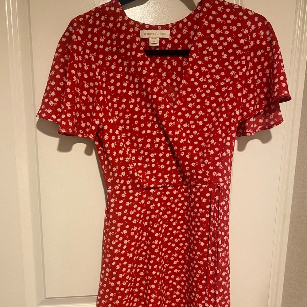 Red & White floral wrap sundress